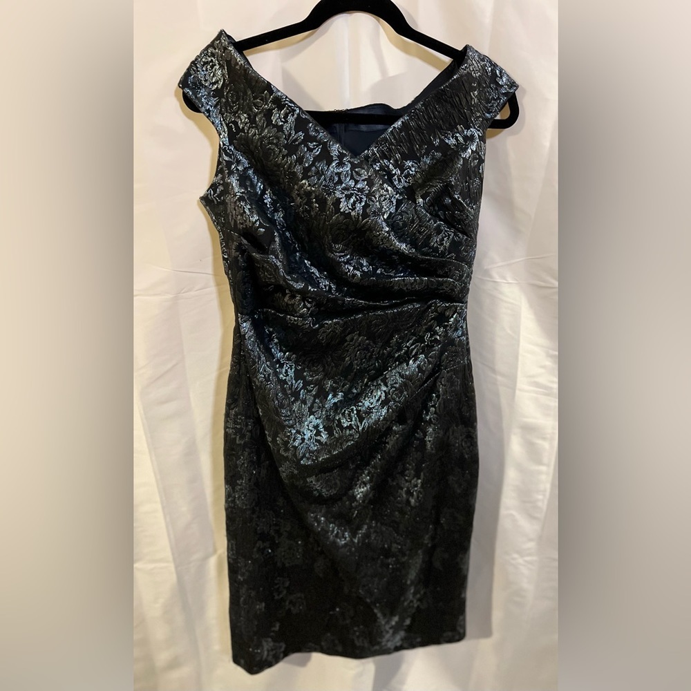 Ricki freeman for Terri John metallic midi dress size 12 sweetheart cut navy​